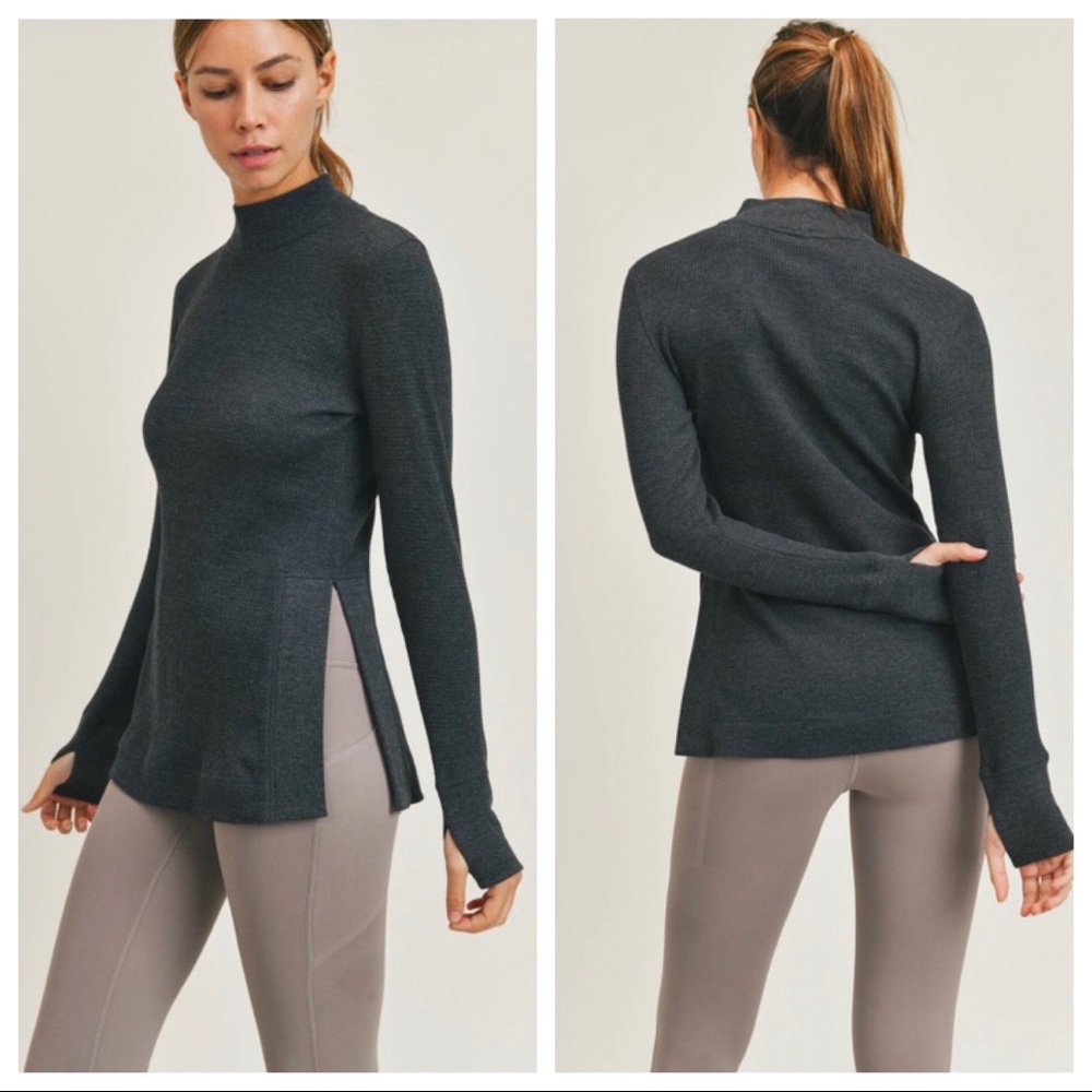 Waffle long sleeve mock top